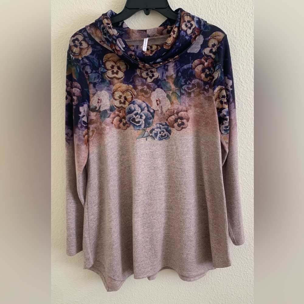 Passport Floral Cowl Neck Sweater - Purple and Brown